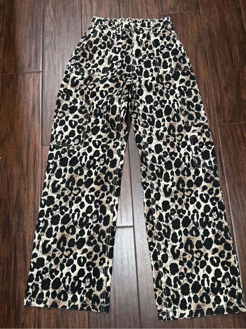 No Boundaries Leopard Print Pants in Black and Cream